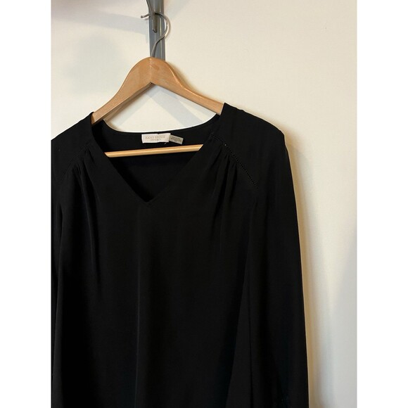 Ramy Brook Black 100% Silk V Neck Pleated Sleeve Blouse Size Medium - Picture 4 of 12